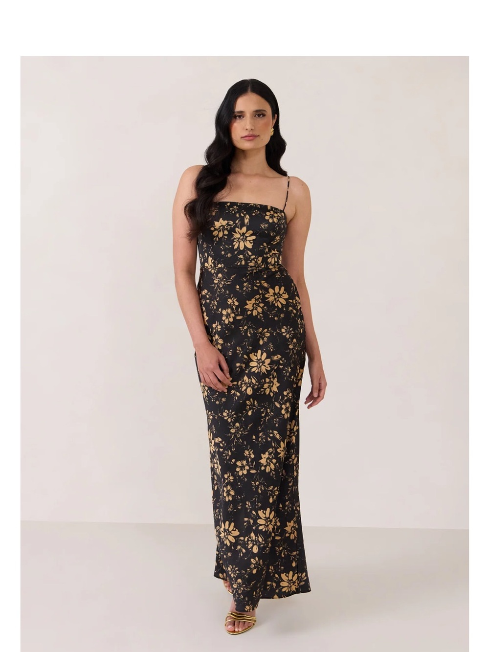 Park & Fifth Black Slip Maxi Dress with Gold Floral Print